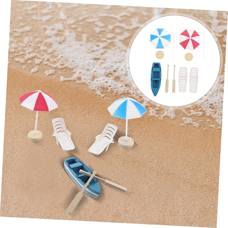 Miniature Beach Decor Set With Chairs Boats Umbrellas For DIY Fairy Garden - Image 5